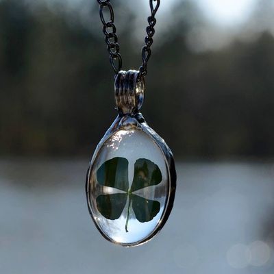 Alternate image for Real 4 Leaf Clover Necklace for Women, Quality Glass Pendant, Irish Lucky Charm, St. Patricks Day Jewelry