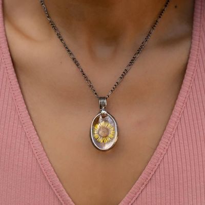 Alternate image for Pressed Flower Jewelry, Yellow Aster Necklace for Women, September Birthday Gift for Her