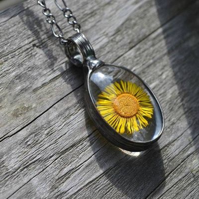 Alternate image for Pressed Flower Jewelry, Yellow Aster Necklace for Women, September Birthday Gift for Her