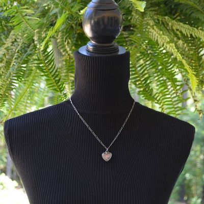 Alternate image for Pressed Flower Necklace for Women, Dainty Heather Heart Pendant Charm, Glass not Resin, Real Pink Wildflowers