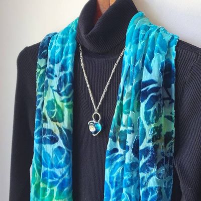 Alternate image for Chunky Glass Heart Necklace for Women, Thick Aqua Heart Pendant, Handmade Stained Glass Jewelry