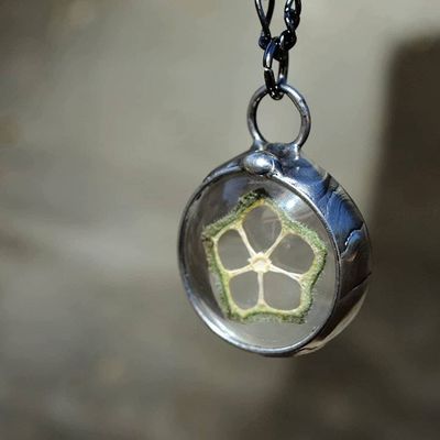 Alternate image for Okra Pendant Necklace, Unique Foodie Pendant, Chef Necklace, Glass not Resin, Gift for Cook or Kitchen Lover