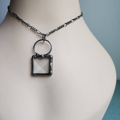 Alternate image for Glass Bevel Necklace for Women, Geometric Prism Pendant, Kaleidoscope Jewelry