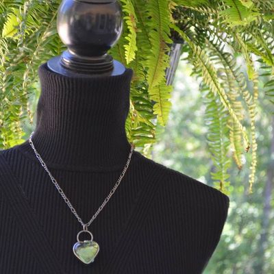 Alternate image for Green Chunky Glass Heart Necklace for Women, Valentines Day Gift for Her, Romantic Heart Pendant