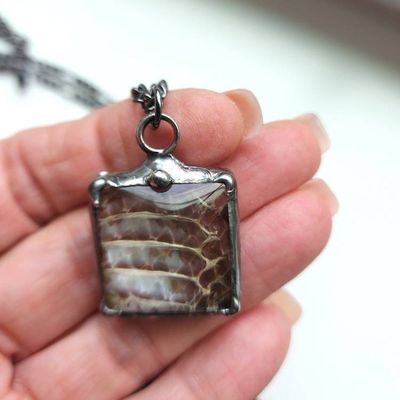 Alternate image for Real Snakeskin Pendant Necklace, Handmade Stained Glass Jewelry