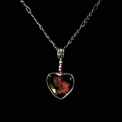 Alternate image for Pressed Flower Jewelry, Heather Heart Charm, Pink Scottish Heather Necklace, Quality Glass Pendant