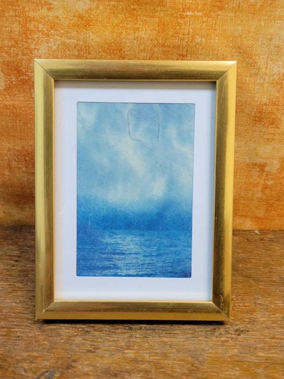 Handcrafted Cyanotype Miniature Framed Moody Seascape Photograph