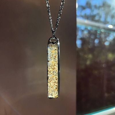 Alternate image for Pressed Flower Necklace, Real Queen Annes Lace Pendant, 13th Wedding Anniversary Gift for Wife