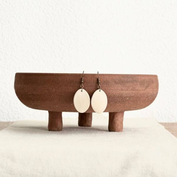 Alternate image for White Oval Ceramic Earrings