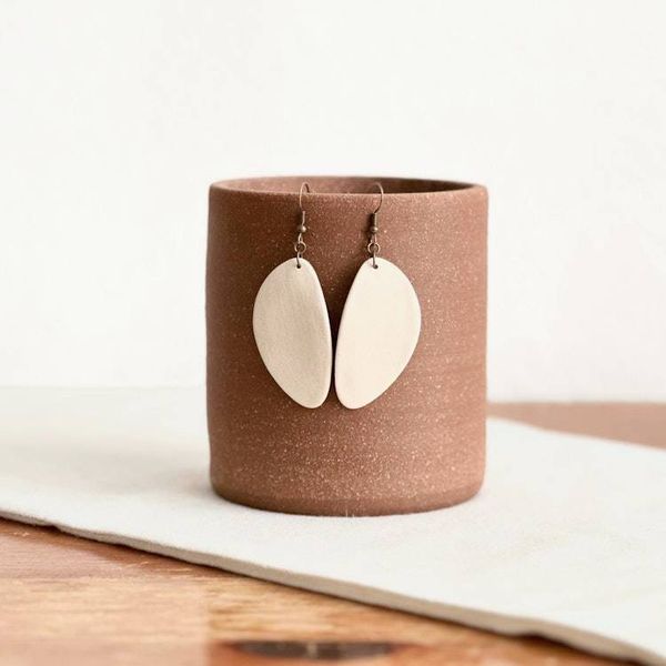 Alternate image for White Oblong Ceramic Earrings