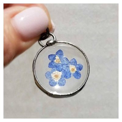 Alternate image for Forget Me Not Flower Necklace Handmade Real Pressed Flower Memorial Botanical Pendant