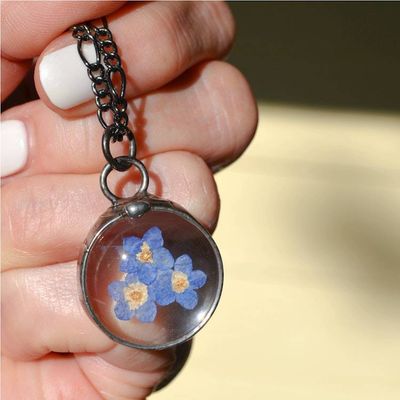 Alternate image for Forget Me Not Flower Necklace Handmade Real Pressed Flower Memorial Botanical Pendant