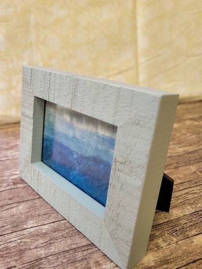 Alternate image for Handcrafted Seascape Miniature Cyanotype Photograph in Rustic Wooden Frame