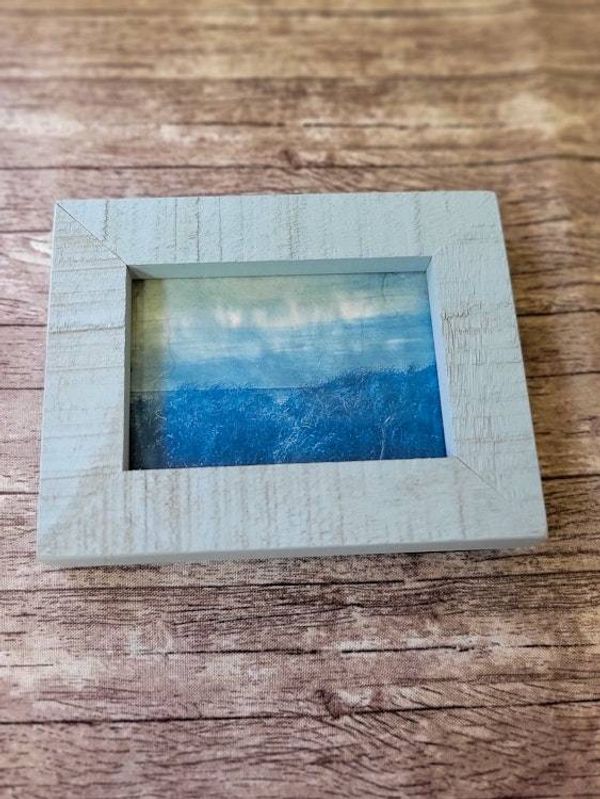 Alternate image for Handcrafted Seascape Miniature Cyanotype Photograph in Rustic Wooden Frame