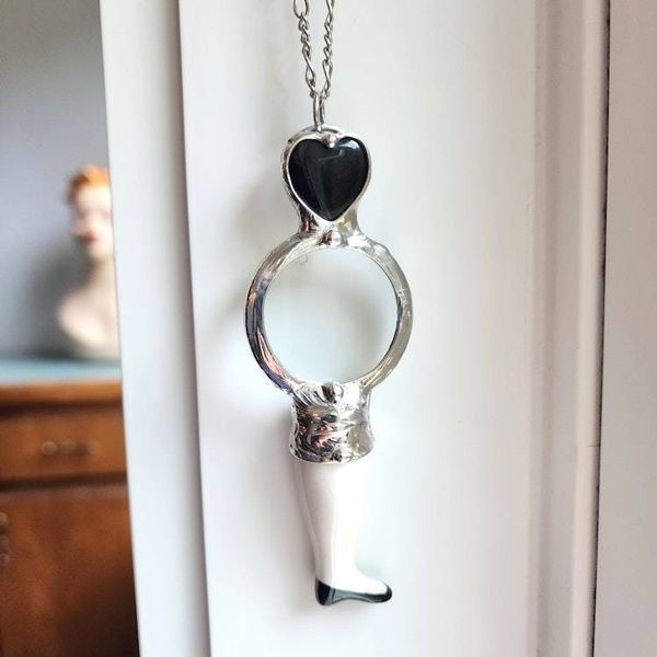 Alternate image for Magnifying Glass Necklace Handmade Doll Leg Pendant Upcycled Antique Curiosity Magnifier