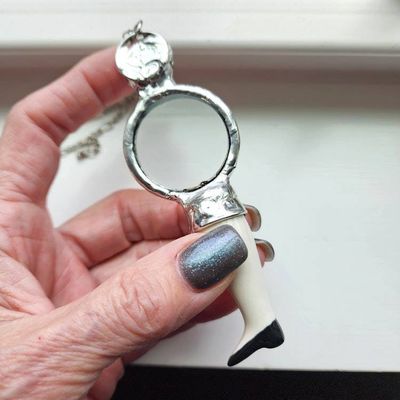 Alternate image for Magnifying Glass Necklace Handmade Doll Leg Pendant Upcycled Antique Curiosity Magnifier