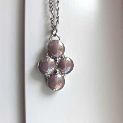 Primary image for Iridescent Glass Necklace Handmade Pink Aurora Glass Pendant Four Stone Cluster