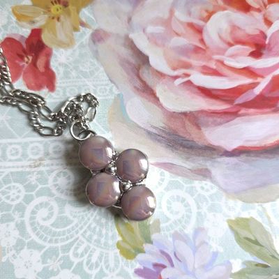 Alternate image for Iridescent Glass Necklace Handmade Pink Aurora Glass Pendant Four Stone Cluster