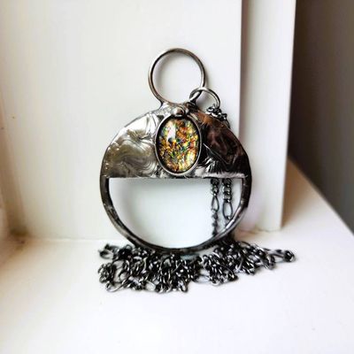 Alternate image for Magnifying Glass Necklace, Handmade Textured Metal Reading Pendant, Artisan Magnifier