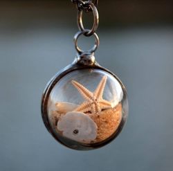 Image for Beach Necklace Handmade Starfish Shaker Pendant with Sand and Seashell Ocean Jewelry