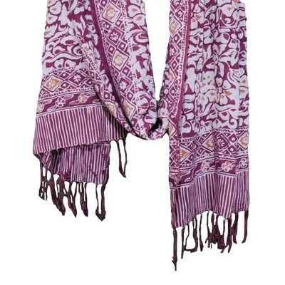 Alternate image for Hand Dyed Batik Scarf - Soft Cotton - Plum Haze, Purple
