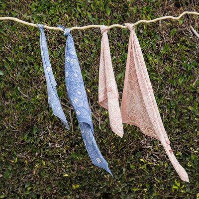 Alternate image for Hand Dyed Batik Bandana - Soft Lightweight Cotton, Apricot Patchwork, Coral Pink Peach