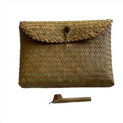 Image for Gift Set of Handwoven Pouch and Canting Wax and Dye Tool, Handwoven Natural Bag, Gift for Her