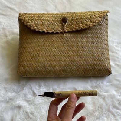 Alternate image for Gift Set of Handwoven Pouch and Canting Wax and Dye Tool, Handwoven Natural Bag, Gift for Her