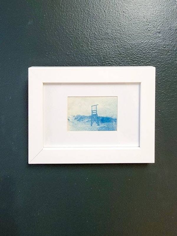 Alternate image for Framed Miniature Beach Scene Lifeguard Chair Cyanotype Photograph