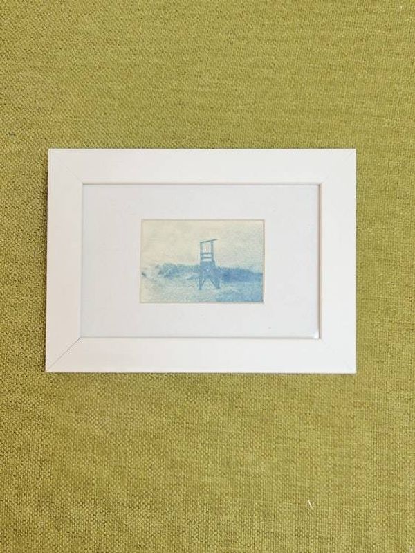 Alternate image for Framed Miniature Beach Scene Lifeguard Chair Cyanotype Photograph