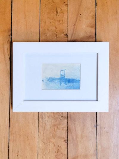 Alternate image for Framed Miniature Beach Scene Lifeguard Chair Cyanotype Photograph