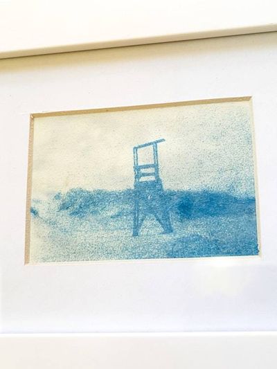 Alternate image for Framed Miniature Beach Scene Lifeguard Chair Cyanotype Photograph