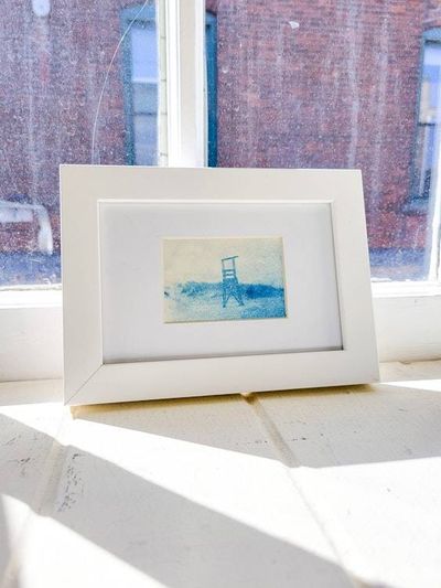 Alternate image for Framed Miniature Beach Scene Lifeguard Chair Cyanotype Photograph