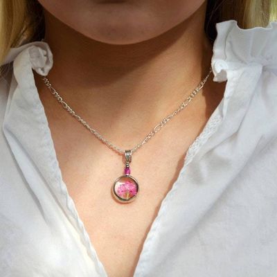 Alternate image for Dainty Pressed Flower Necklace, Handmade Small Pink Heather Charm Pendant