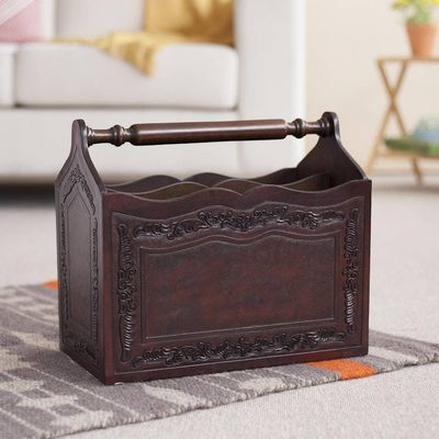Alternate image for Hand Crafted Colonial Leather Wood Magazine Rack Furniture Gracious Home