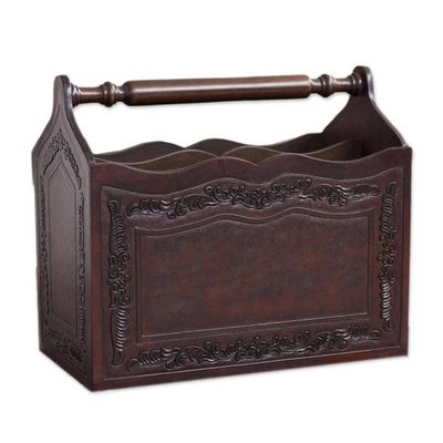 Alternate image for Hand Crafted Colonial Leather Wood Magazine Rack Furniture Gracious Home