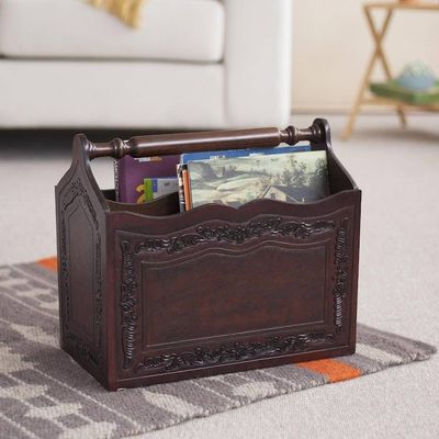 Alternate image for Hand Crafted Colonial Leather Wood Magazine Rack Furniture Gracious Home