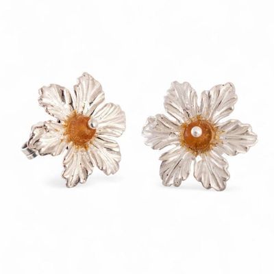Alternate image for Natural Citrine and Sterling Silver Floral Button Earrings Sunshine Tiliaceus