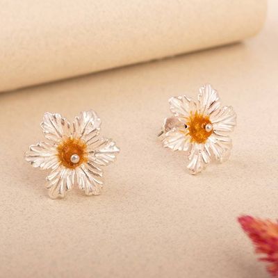 Alternate image for Natural Citrine and Sterling Silver Floral Button Earrings Sunshine Tiliaceus