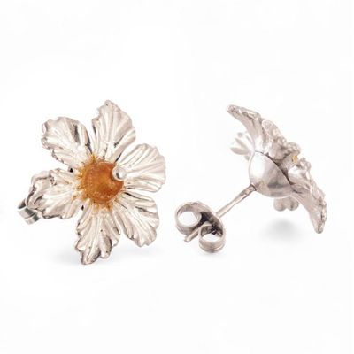 Alternate image for Natural Citrine and Sterling Silver Floral Button Earrings Sunshine Tiliaceus