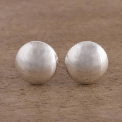 Alternate image for Brushed Silver Artisan Crafted Stud Earrings from the Andes Satin Circles