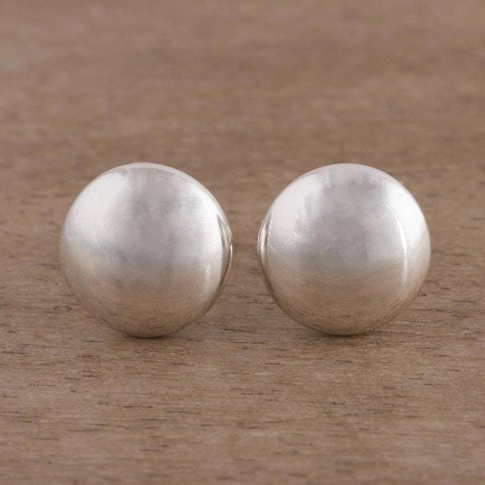 Brushed Silver Artisan Crafted Stud Earrings from the Andes 'Satin Circles'
