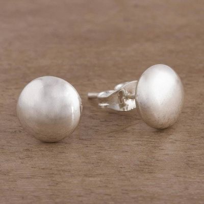 Alternate image for Brushed Silver Artisan Crafted Stud Earrings from the Andes Satin Circles