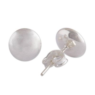 Alternate image for Brushed Silver Artisan Crafted Stud Earrings from the Andes Satin Circles