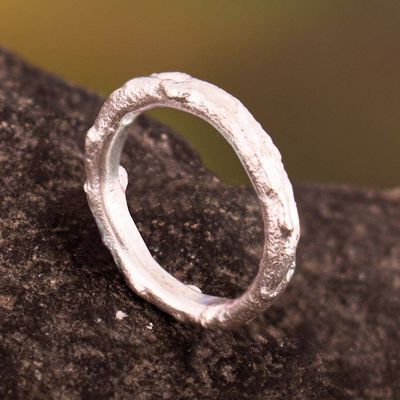 Alternate image for Avant-Garde Textured Sterling Silver Band Ring from Peru Intrepid Essence