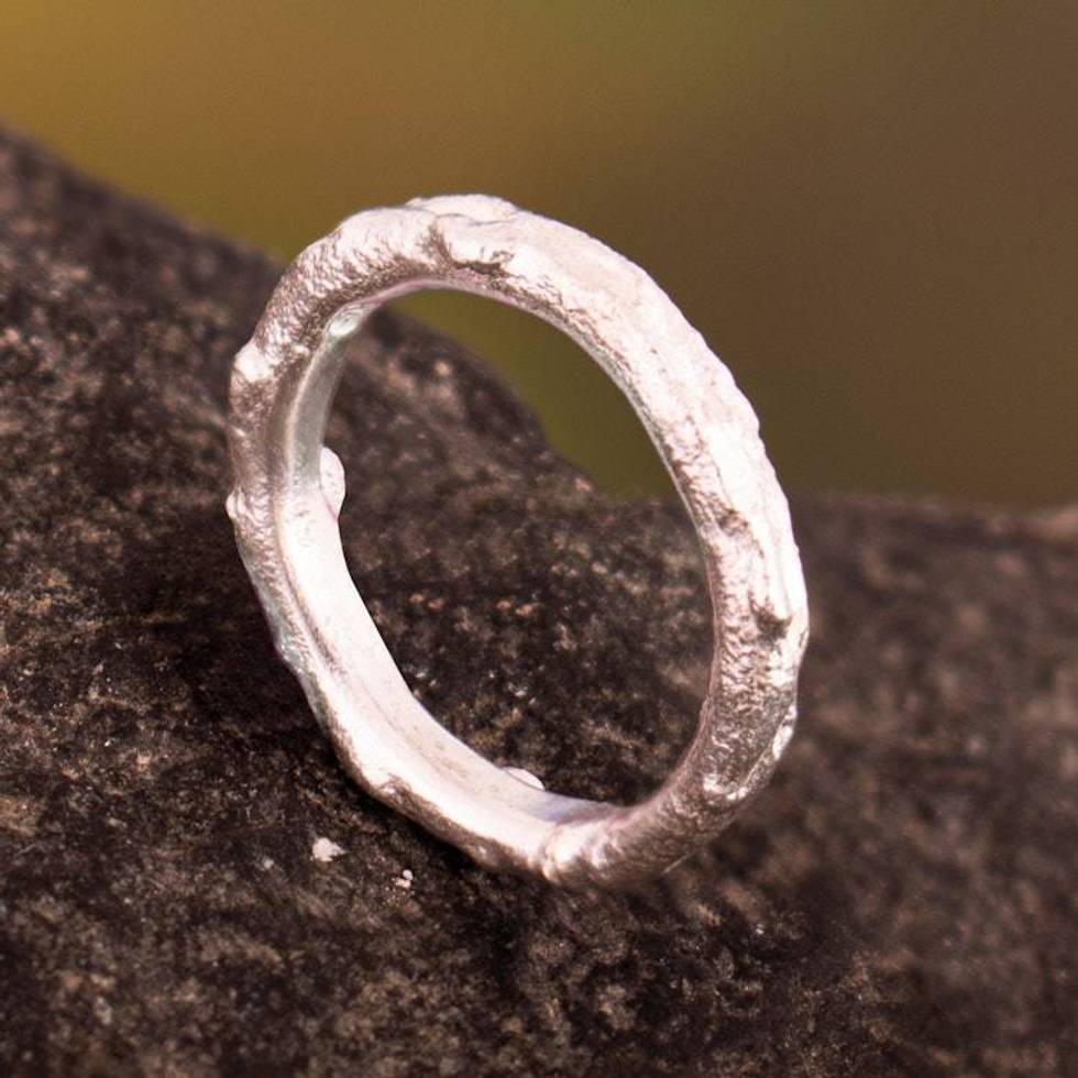Avant-Garde Textured Sterling Silver Band Ring from Peru 'Intrepid Essence'