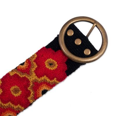 Alternate image for Chakana-Themed Red and Black 100 Wool Belt from the Andes Chakana Fire
