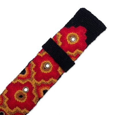 Alternate image for Chakana-Themed Red and Black 100 Wool Belt from the Andes Chakana Fire
