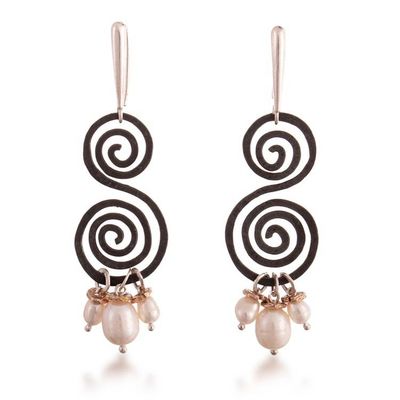 Alternate image for Cultured Pearl Spiral Dangle Earrings with Golden Accents Pearly Hypnosis
