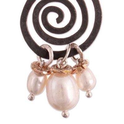 Alternate image for Cultured Pearl Spiral Dangle Earrings with Golden Accents Pearly Hypnosis